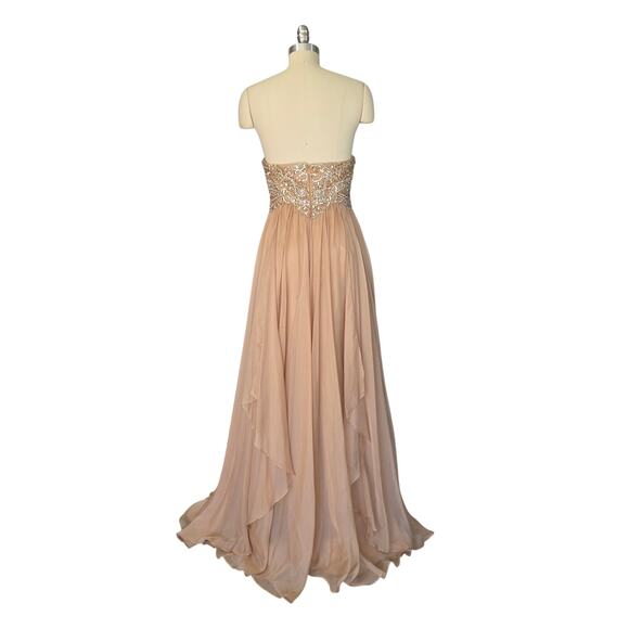 Sherri Hill Strapless Prom Dress Ball Gown Size S 4 Peach Chiffon Beaded - Picture 9 of 13